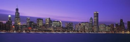 View Of An Urban Skyline At Dusk Chicago Illinois USA Canvas Art - Panoramic Images (36 x 12)