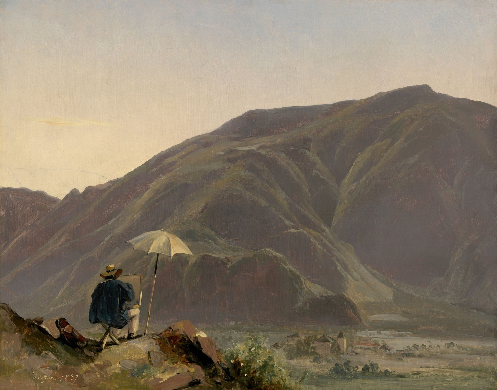 View Of Bozen With A Painter Canvas Art - (24 x 18)