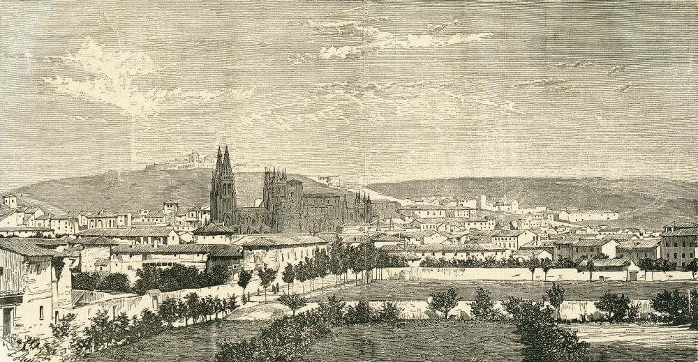 View Of Burgos Spain In The 19Th Century From El Museo Popular Published Madrid 1889 Canvas Art - Ken Welsh  Design Pics (19 x 10)