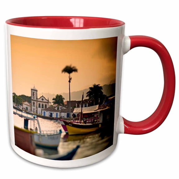 3drose, View of Capela De Santa Rita and Colonial Paraty from the Bay, 11oz Two-tone Red Mug
