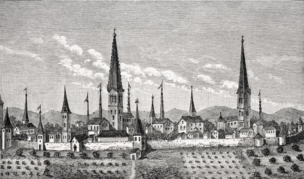 View Of Dortmund In 16Th Century From Copper Engraving In P BertiusS Theatrum Geographicum Canvas Art - Ken Welsh Design Pics (18 x 11)