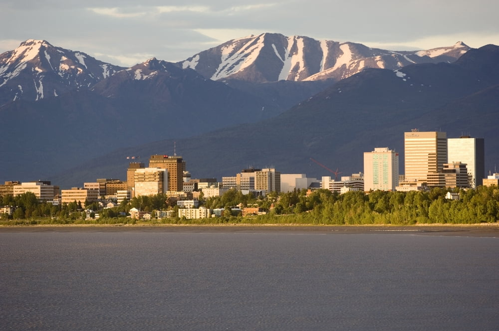 View Of Downtown Anchorage Skyline Spring Southcentral Alaska Canvas Art - Greg Martin Design Pics (17 x 11)