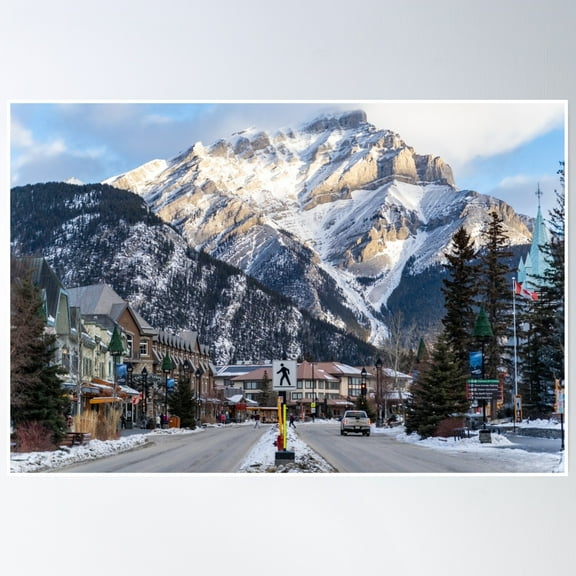 View Of Downtown Banff National Park, A Unesco World Heritage Site, Cascade Mountain In Background Poster Wall Art, Modern Wall Decor, 12x18 UNFRAMED