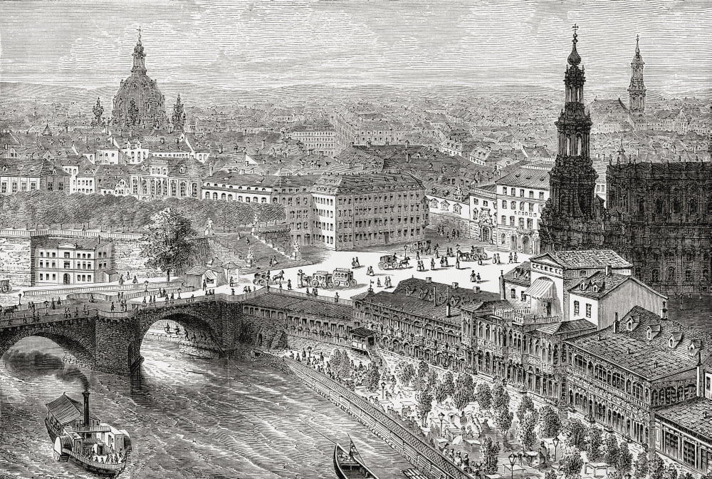 View Of Dresden Germany In The 19Th Century From Pictures From The German Fatherland Published C1880 Canvas Art - Ken Welsh Design Pics (18 x 12)