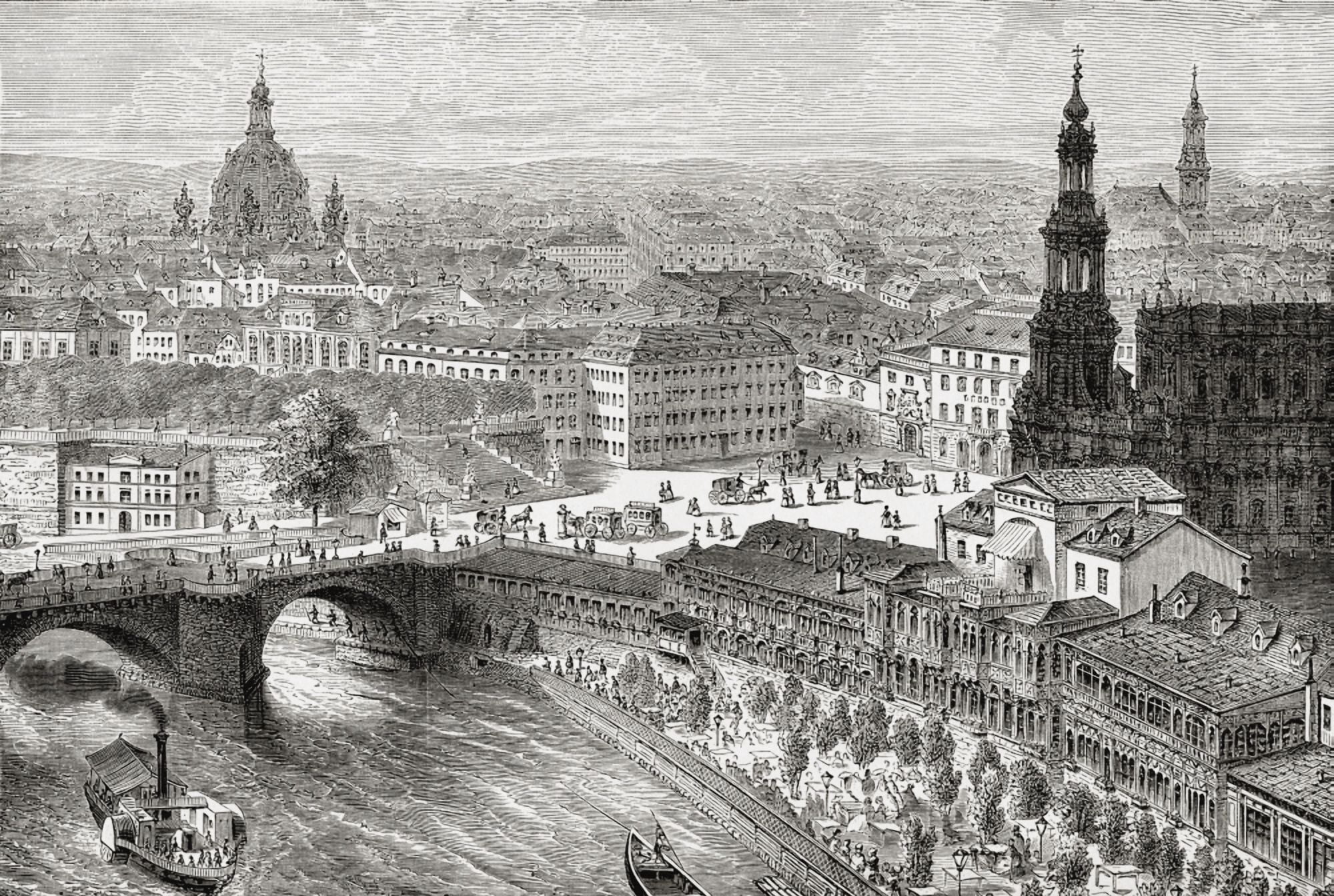 View Of Dresden Germany In The 19Th Century From Pictures From The German Fatherland Published C1880 Canvas Art - Ken Welsh Design Pics (36 x 24)