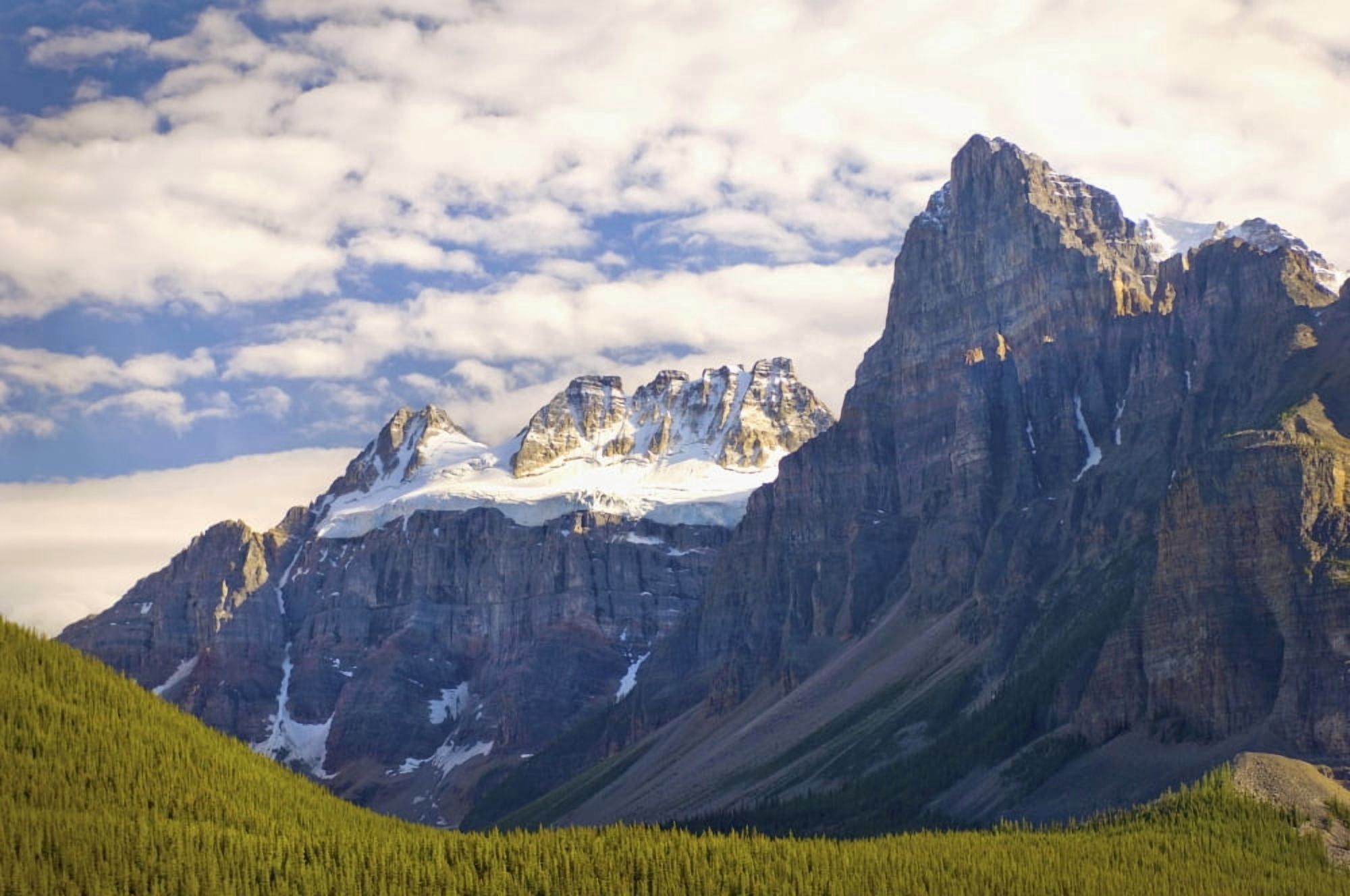 View Of Glacial Mountains And Trees In Banff National Park Banff Alberta Canada Canvas Art - Laura Ciapponi Design Pics (19 x 12)
