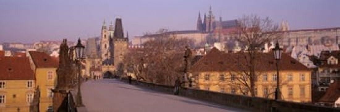 View Of Houses Along The Charles Bridge Prague Czech Republic Canvas Art - Panoramic Images (18 x 6)