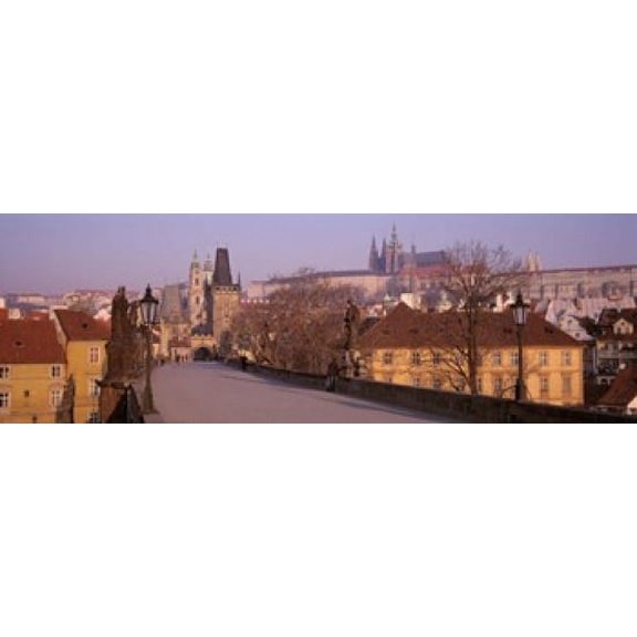 View Of Houses Along The Charles Bridge, Prague, Czech Republic Poster Print (18 x 6)