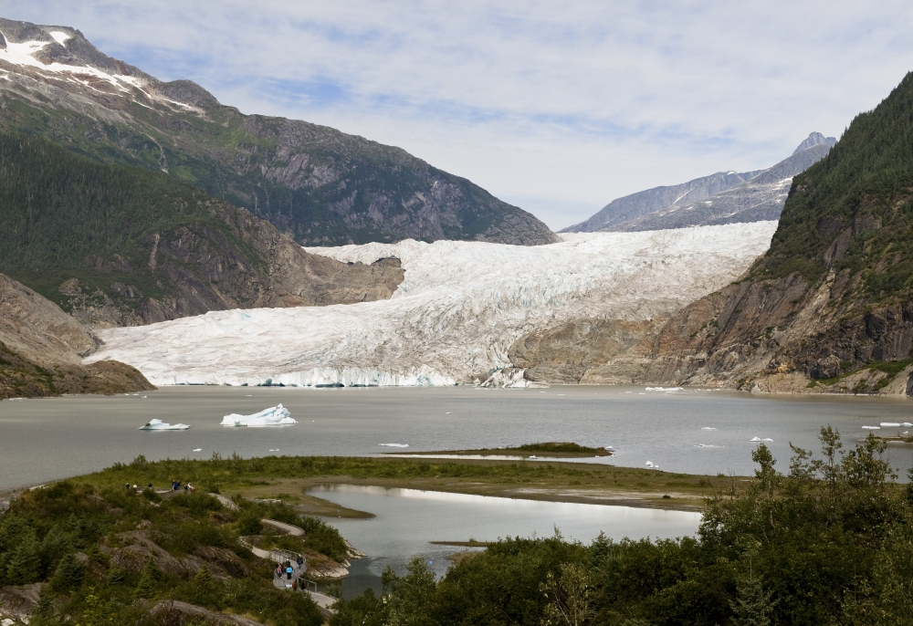 View Of Mendenhall Glacier And Lake And Trail Leading To Overlook Juneau Southeast Alaska Summer Canvas Art - Chris Miller Design Pics (34 x 22)
