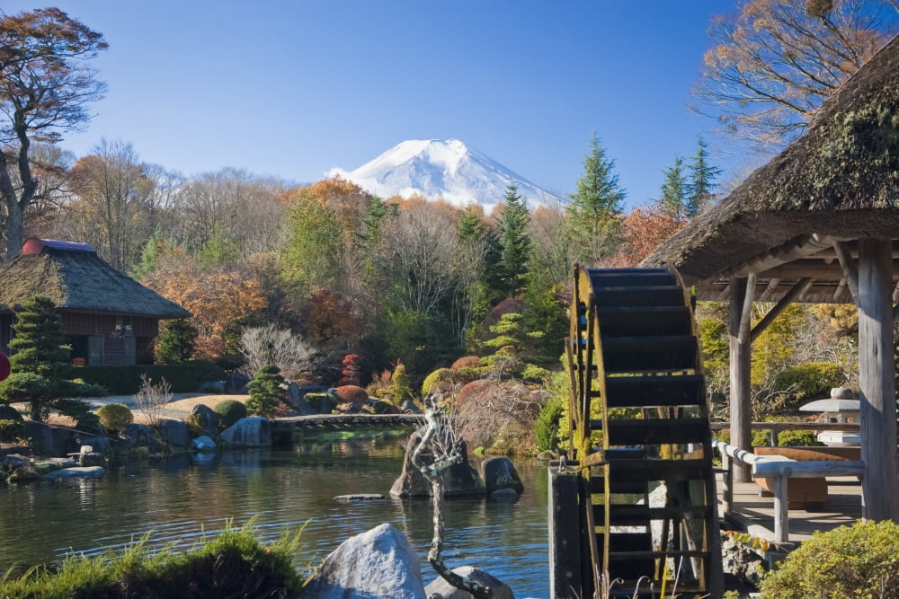 View Of Mount Fiji From A Japanese Garden Honshu Japan Canvas Art - APlights Design Pics (38 x 24)