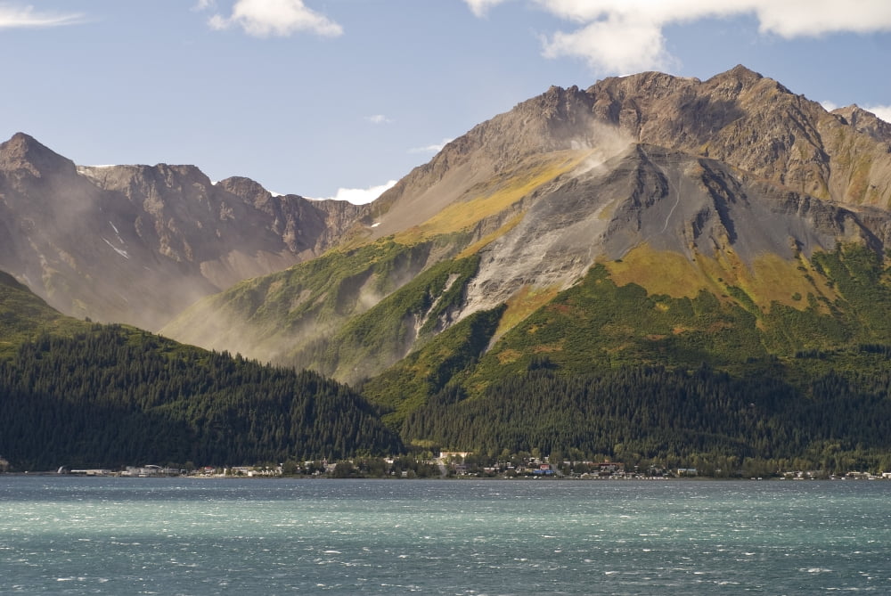 View Of Mt Marathon And Seward Alaska From Across Resurrection Bay During Summer On The Kenai Peninsula Canvas Art - Matt Hage Design Pics (34 x 22)