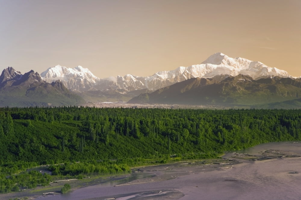 View Of Mt Mckinley And The Chulitna River In The Summer Interior Alaska Canvas Art - Michael DeYoung Design Pics (17 x 11)