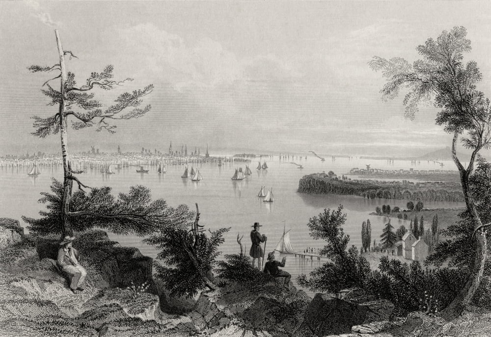 View Of New York From Weehawken Usa From A 19Th Century Print Engraved By R Wallis After W H Bartlett Canvas Art - Ken Welsh Design Pics (17 x 11)