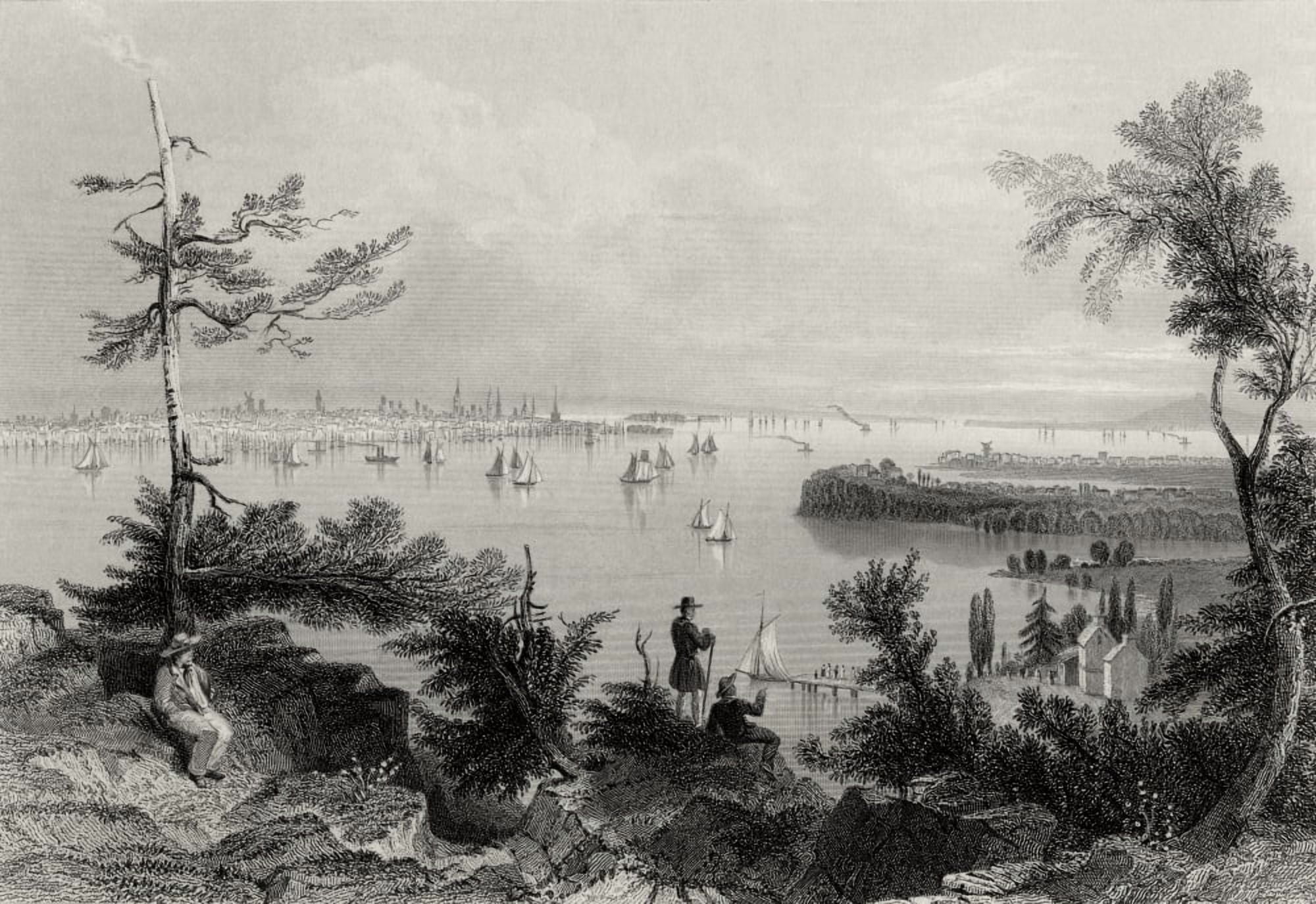 View Of New York From Weehawken Usa From A 19Th Century Print Engraved By R Wallis After W H Bartlett Canvas Art - Ken Welsh Design Pics (34 x 22)