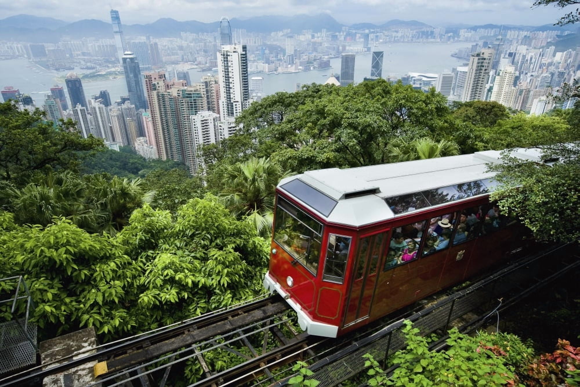 View Of Peak Tram Arriving At The Top Of The Victoria Peak Victoria Peak Hong Kong Island China Canvas Art - Naki Kouyioumtzis Design Pics (38 x 24)