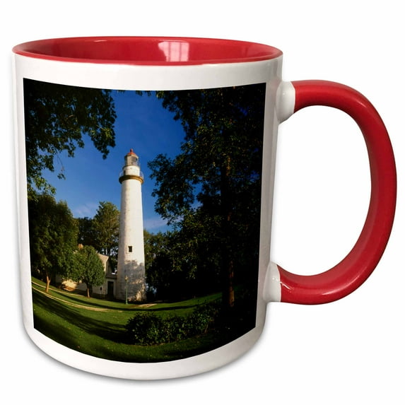 3drose, View of Ponte Aux Barques Lighthouse, Michigan, Usa - Us23 Aje0023 - Adam Jones, 15oz Two-tone Red Mug