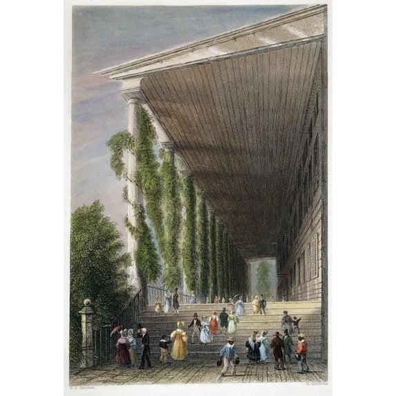 View Of Saratoga Springs. /Na View Of The Colonnade Of Congress Hall, Saratoga Springs, New York: Steel Engraving, 1838, After W.H. Bartlett. Poster Print by (18 x 24)
