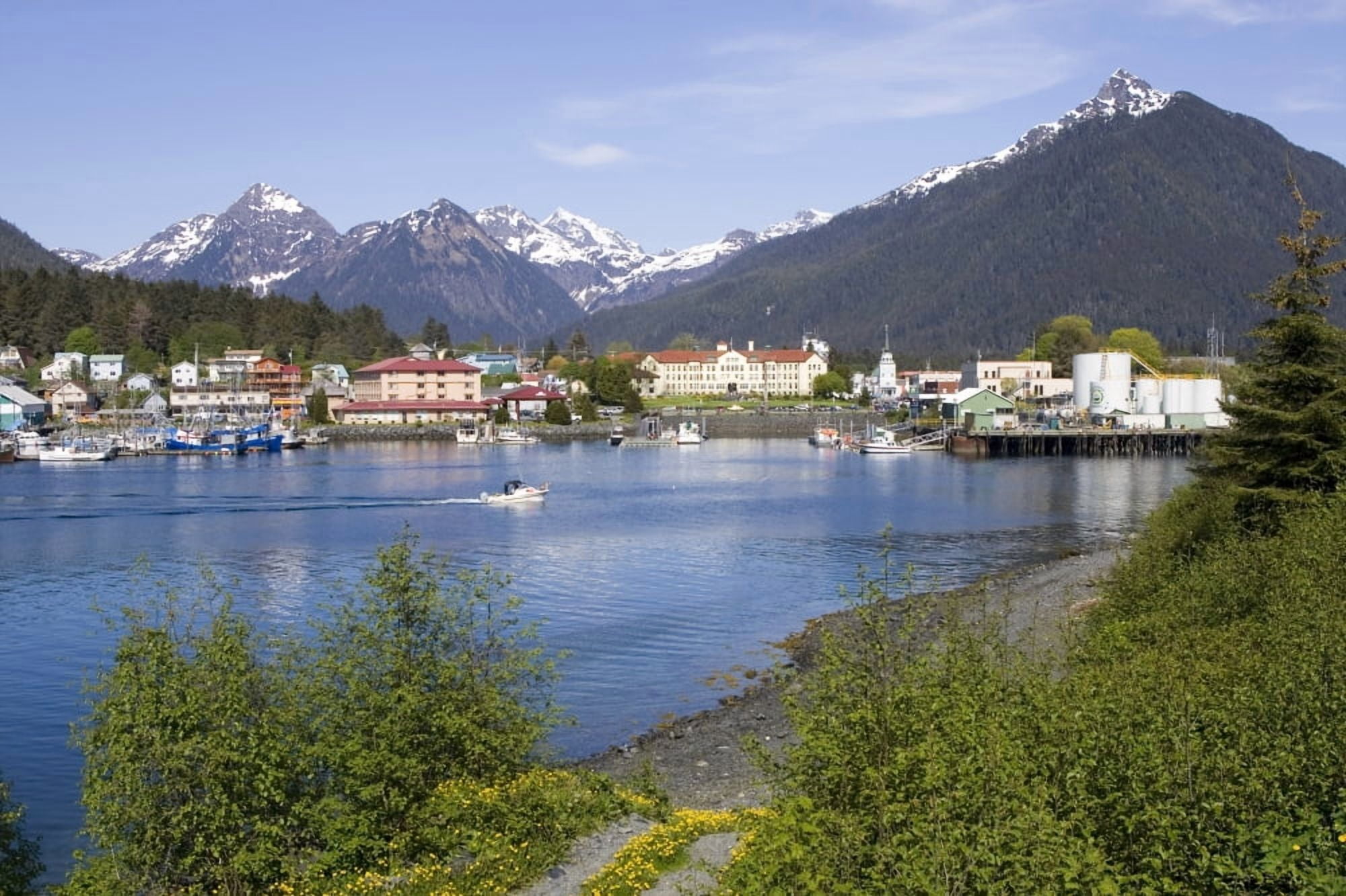 View Of Sitka With Sitka Channel In The Foreground Alaska Southeast Summer Canvas Art - Don Pitcher Design Pics (34 x 22)