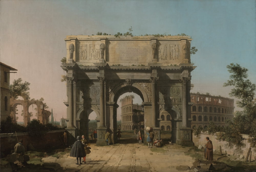 View Of The Arch Of Constantine With The Colosseum Canvas Art - (24 x 18)