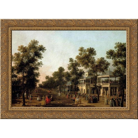 View Of The Grand Walk, vauxhall Gardens, With The Orchestra Pavilion, The Organ House, The Turkish Dining Tent And The Statue Of Aurora 24x19 Gold Ornate Wood Framed Canvas Art by Canaletto