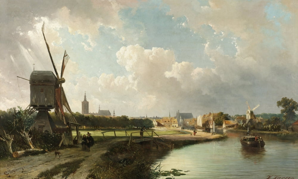 View Of The Hague From The Delft Canal In 17Th Century Canvas Art - (24 x 18)