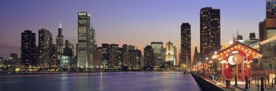 View Of The Navy Pier And Skyline Chicago Illinois USA Canvas Art - Panoramic Images (36 x 12)