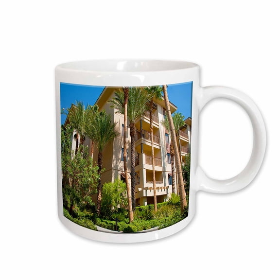 3drose, View of the Tahiti Village Hotel in Las Vegas, Nevada with Its Palm Trees, Green Grass and Balconys, 11oz Mug