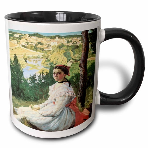3drose, View of the Village by Frederic Bazille, 15oz Two-tone Black Mug