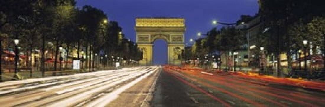 View Of Traffic On An Urban Street Champs Elysees Arc De Triomphe Paris France Canvas Art - Panoramic Images (18 x 6)