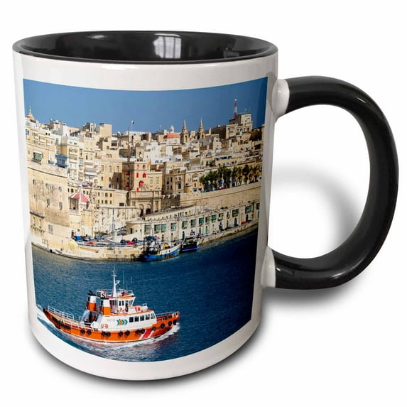 3drose, View of Valletta with Grand Harbor Seen from Senglea, Malta. Unesco, 11oz Two-tone Black Mug