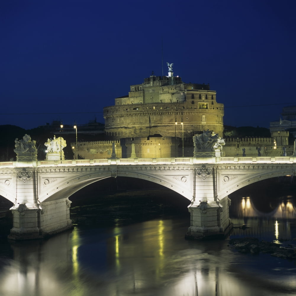 View Of Vittorio Emanuele Ii Bridge And Castel SantAngelo Canvas Art - (18 x 24)