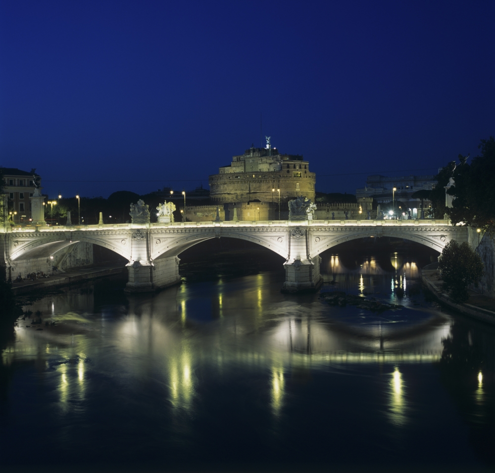 View Of Vittorio Emanuele Ii Bridge And Castel SantAngelo Canvas Art - (24 x 18)