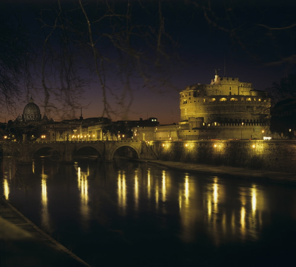 View Of Vittorio Emanuele Ii Bridge And Castel SantAngelo Canvas Art - (24 x 18)