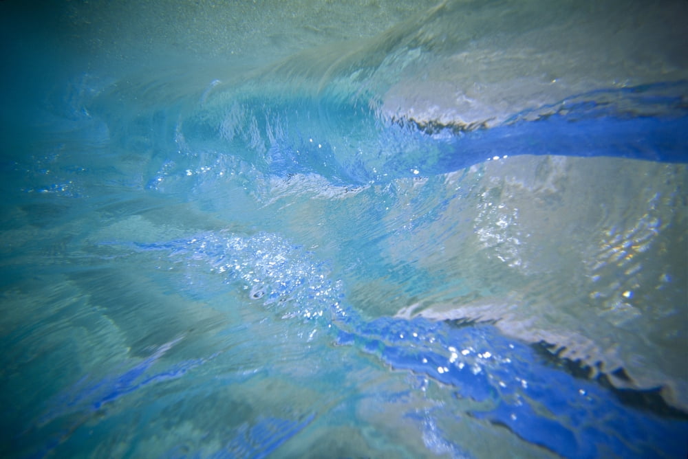 View Of Wave From Underwater Blue Green And Turquoise B1471 Canvas Art - Vince Cavataio Design Pics (19 x 12)
