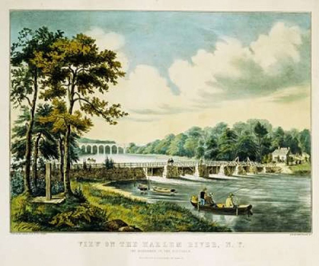 View On The Harlem River NY The Highbridge In The Distance Canvas Art - Frances Flora Bond Palmer (24 x 24)
