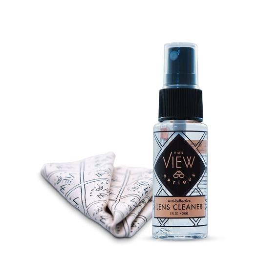 The View Optique Anti-Reflective Lens Cleaner Spray Kit – (1) 1oz Glasses Cleaner Spray, (1) Microfiber Cloth for Eyeglasses, Sunglasses, Lenses, Screens and Camera Cleaning Kit (2 Piece Set)