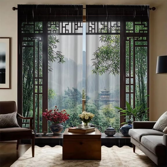 View Outside The Window Blackout Curtains Landscape Print Curtain Drapes for Living Room Grommet Window Curtains for Bedroom-42"W x 45"L (Pack of 2)