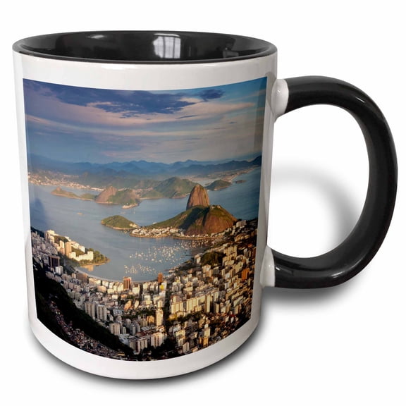 3drose, View over Sugarloaf Mountain in Guanabara Bay, Rio De Janeiro, 11oz Two-tone Black Mug