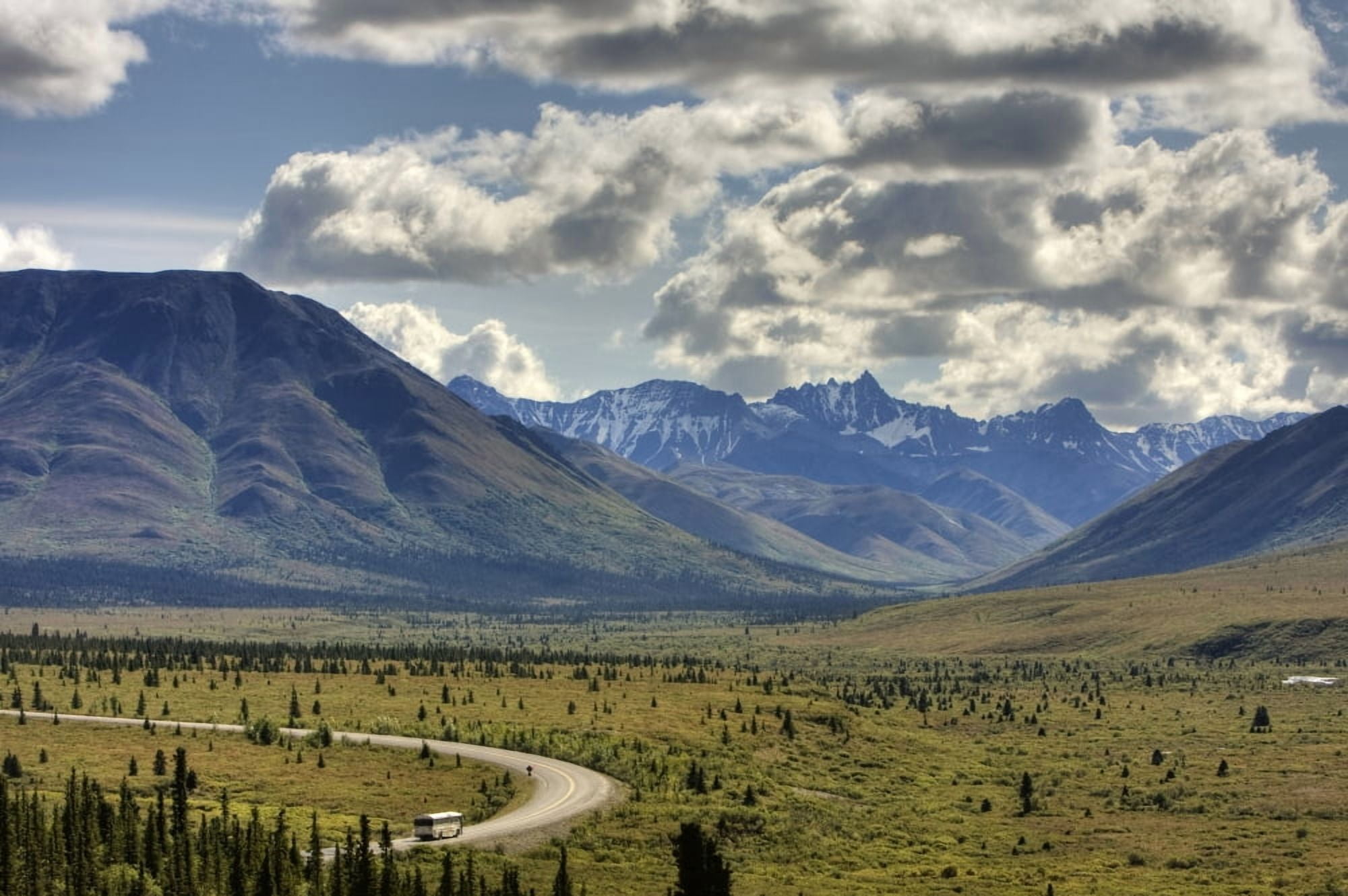 View Of The Park Road And The Before Savage River Denali National Park Interior Alaska Summer Hdr Image Canvas Art - Michael Criss Design Pics (34 x 22)