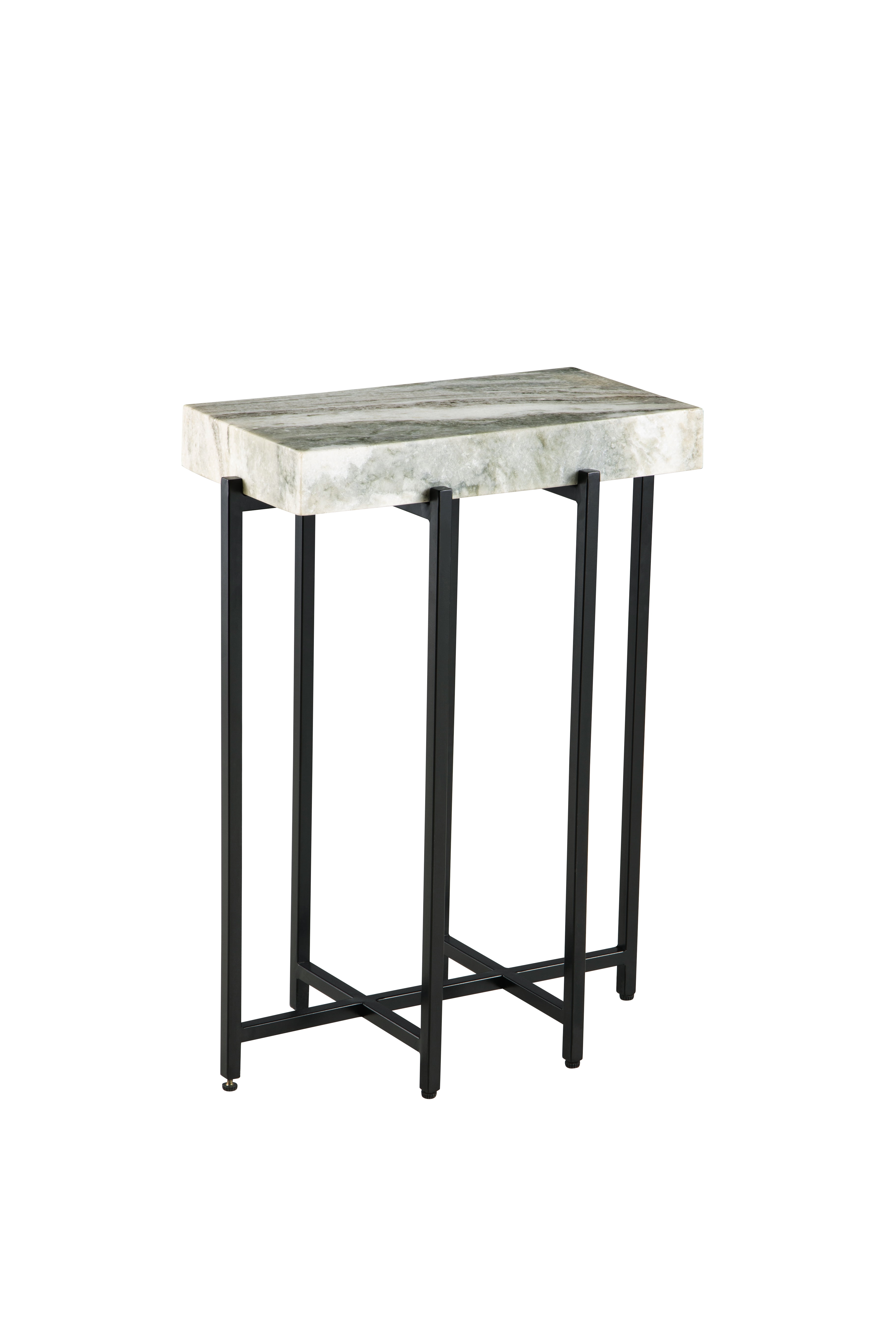 White Marble and Gunmetal Steel Rectangular Accent Table