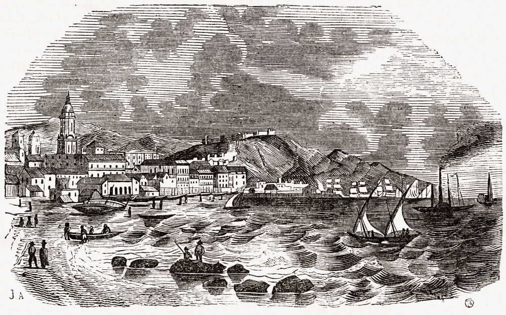 View Of The Port And City Of Mlaga 19Th Century Print From The Viaje Ilustrado Mlaga Costa Del Sol Spain Canvas Art - Ken Welsh  Design Pics (19 x 12)