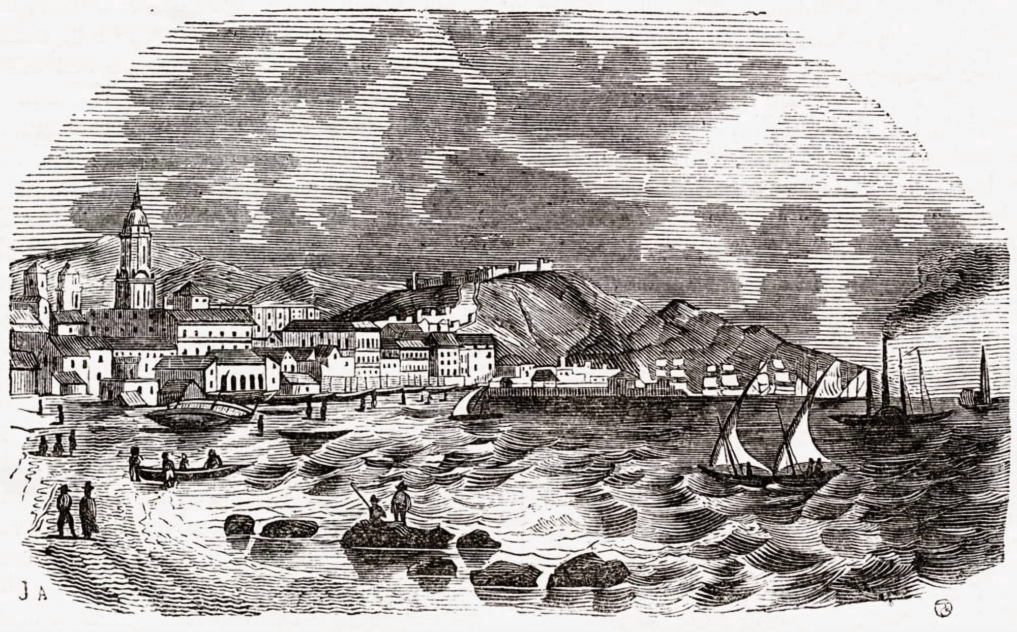 View Of The Port And City Of Mlaga 19Th Century Print From The Viaje Ilustrado Mlaga Costa Del Sol Spain Canvas Art - Ken Welsh  Design Pics (38 x 24)