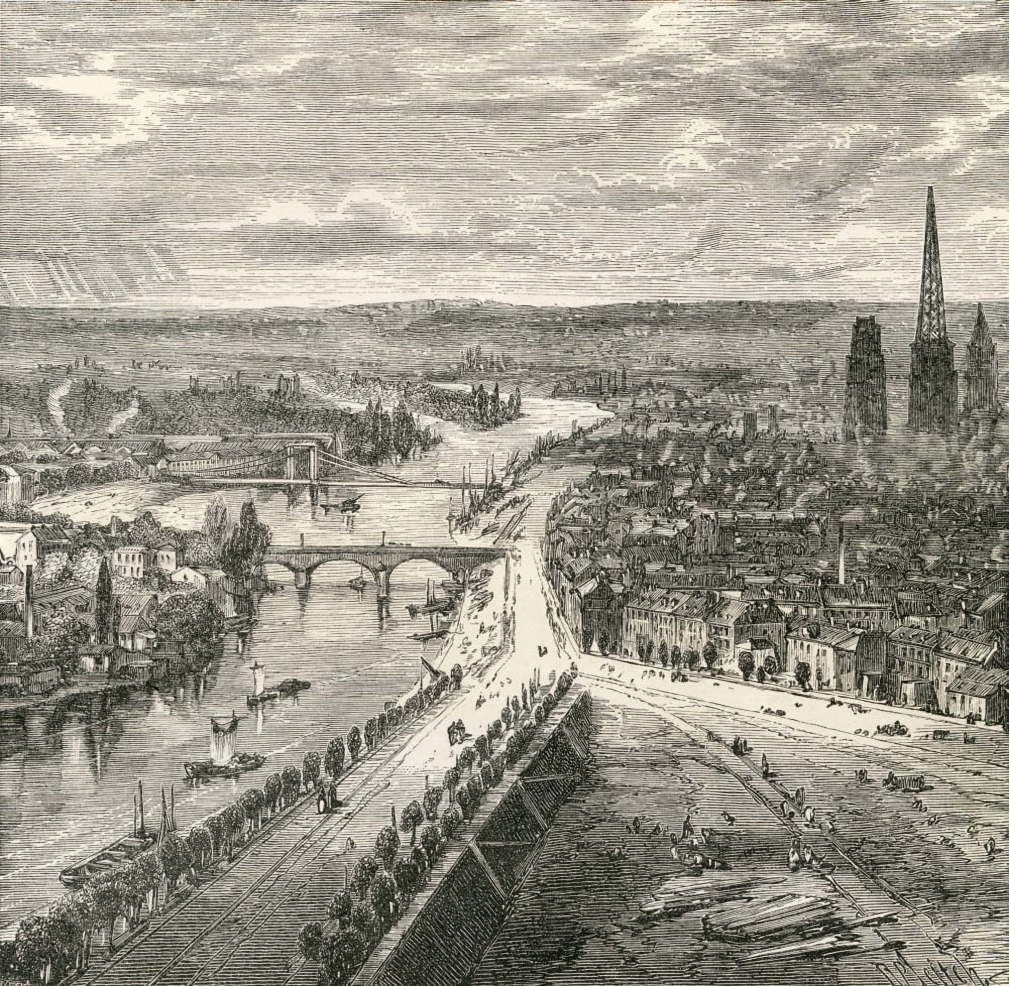A View Of Rouen Normandy France In The Nineteenth Century From French Pictures By The Rev Samuel G Green Published 1878 Canvas Art - Ken Welsh Design Pics (24 x 24)