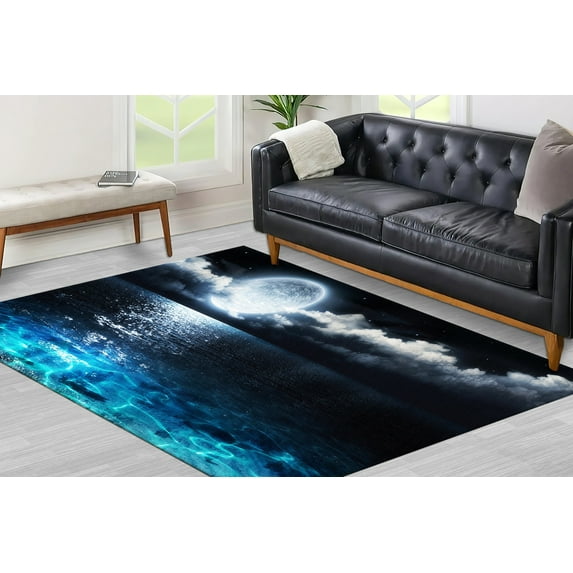 View Rugs, Kitchen Rug, Moon Lover Gift Rugs, Anti-Slip Carpet Rugs, Moon Over the Sea Rugs, Moon Rug, Gift For Him Rugs, Farmhouse Rug, 5.2'x7.5' - 160x230 cm