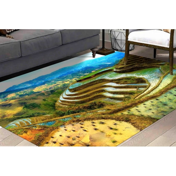 View Rugs, Nature Landscape Rug, Landscape Rug, Personalized Rugs, Banaue Rice Terraces Philippines Rug, Bathroom Rugs, Farmhouse Decor Rug, 2.6'x6.5' - 80x200 cm