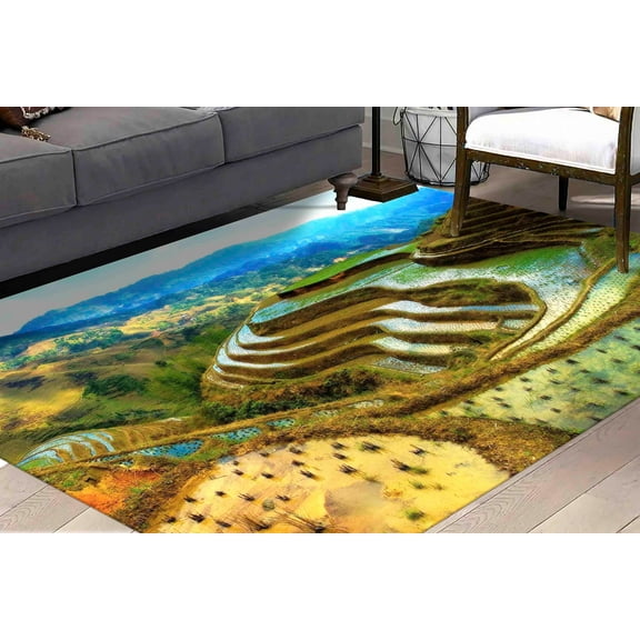 View Rugs, Nature Landscape Rug, Landscape Rug, Personalized Rugs, Banaue Rice Terraces Philippines Rug, Bathroom Rugs, Farmhouse Decor Rug, 3.3'x6.5' - 100x200 cm