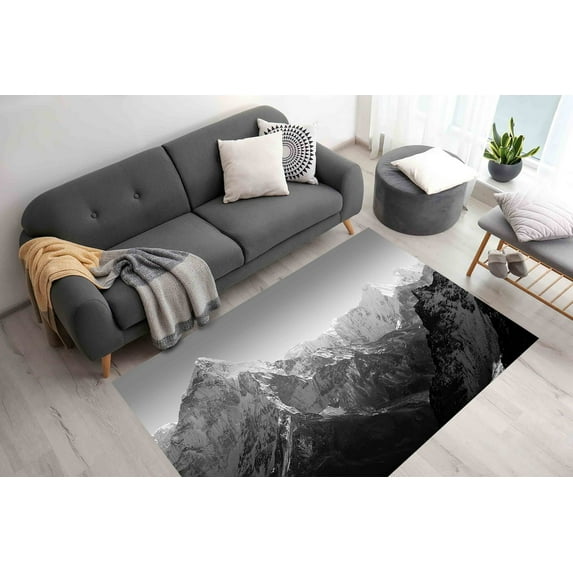 View Rugs, Personalized Rug, Everest Rugs, Kitchen Rugs, Everest Base Camp Rugs, Nursery Rug, Himalaya Rug, Pattern Rug, Black and White Rug, 2.6'x6.5' - 80x200 cm