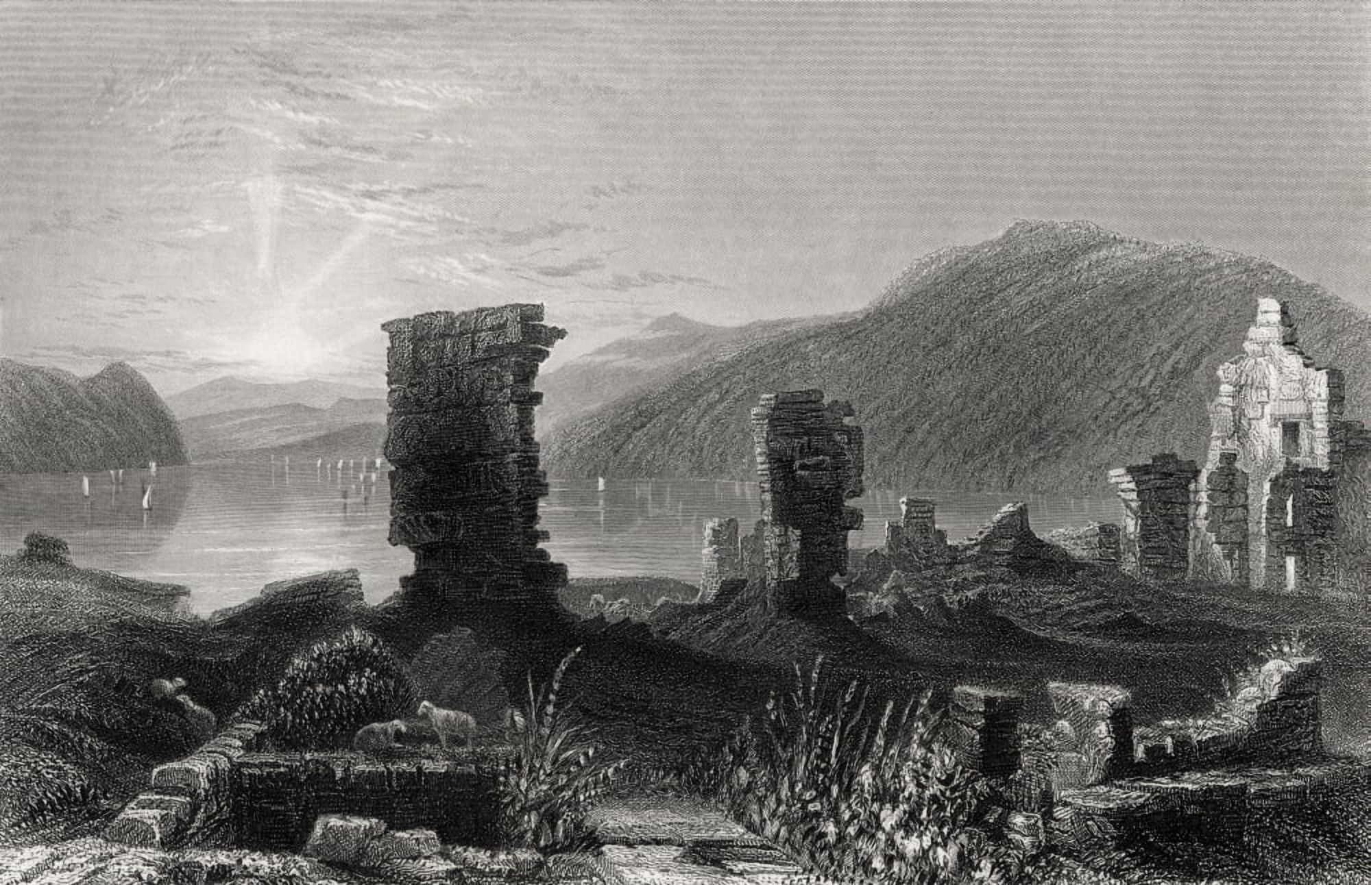View Of The Ruins Of Fort Ticonderoga From A 19Th Century Print Engraved By T A Prior After W H Bartlett Canvas Art - Ken Welsh  Design Pics (36 x 22)