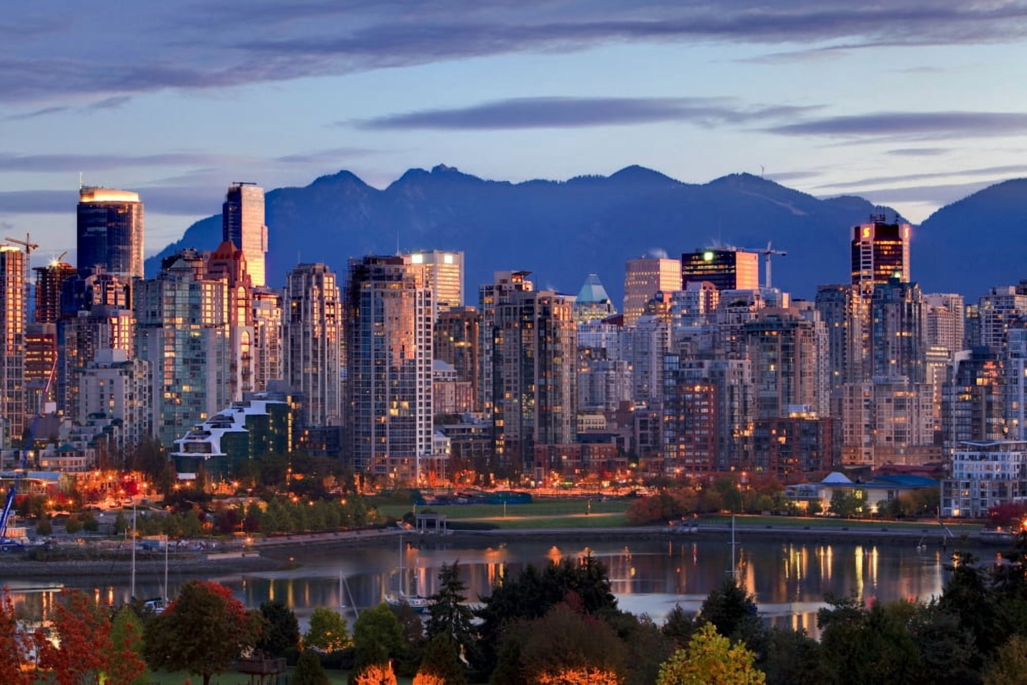 View Of Skyline With Yaletown False Creek And North Shore Mountains Site Of 2010 Winter Olympics Vancouver British Columbia Canvas Art - Ron Watts Design Pics (17 x 11)