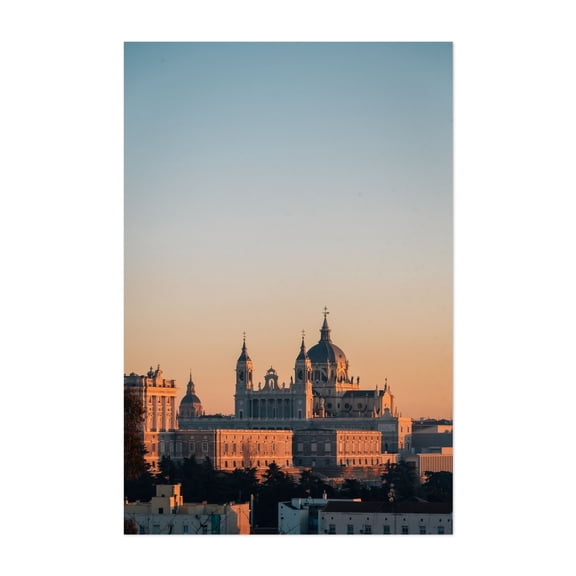 View from Templo de Debod 01 - Madrid Spain Photography Cityscape Architecture Sunset Skyline Scenic Travel Poster Vintage Unframed Wall Art Print 20 x 28 inches